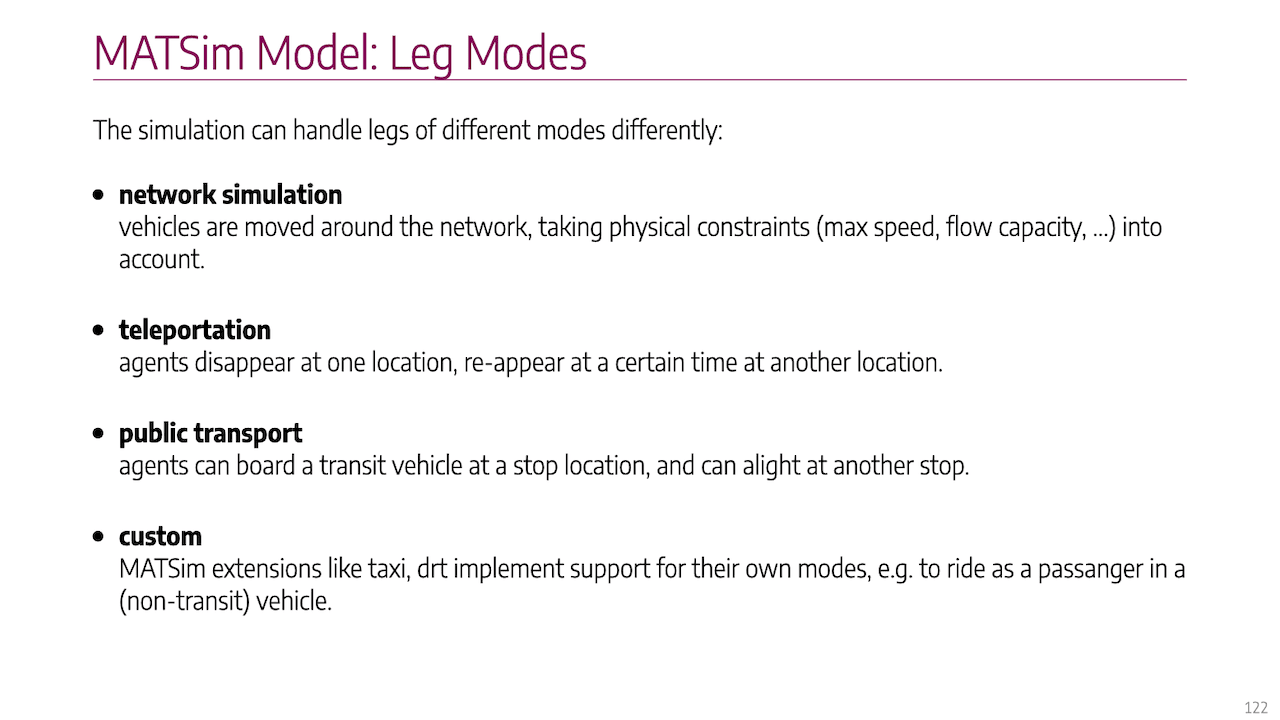 Example slide about different transport modes in MATSim